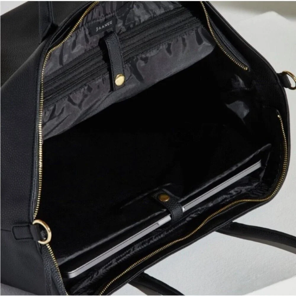Jaanuu Black Leather Nursing Backpack